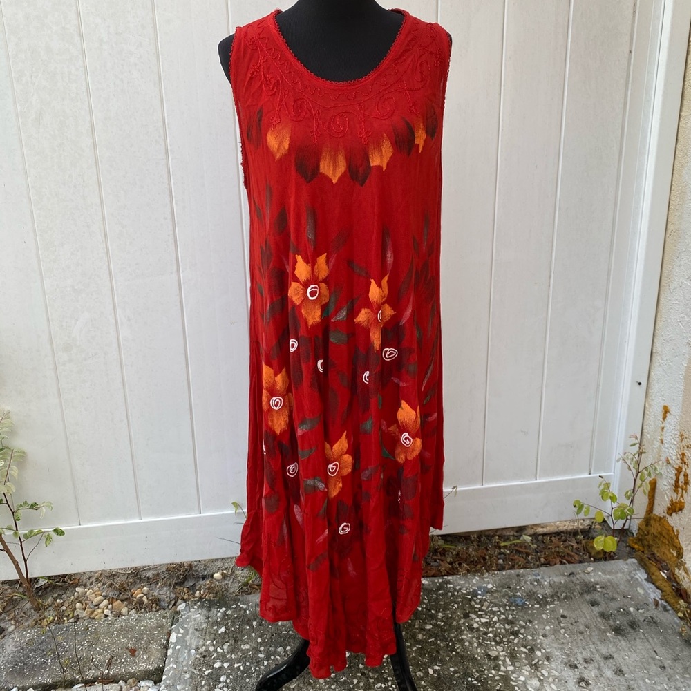 Beach by exist red hand painted beach dress